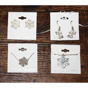 Sterling Silver Earrings & Necklace Lot of 4 Snowman Snowflake Silver Moon NEW